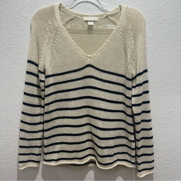 H&M Striped Knit Sweater V-Neck Long Sleeve Women’s Size Small - Picture 1 of 9